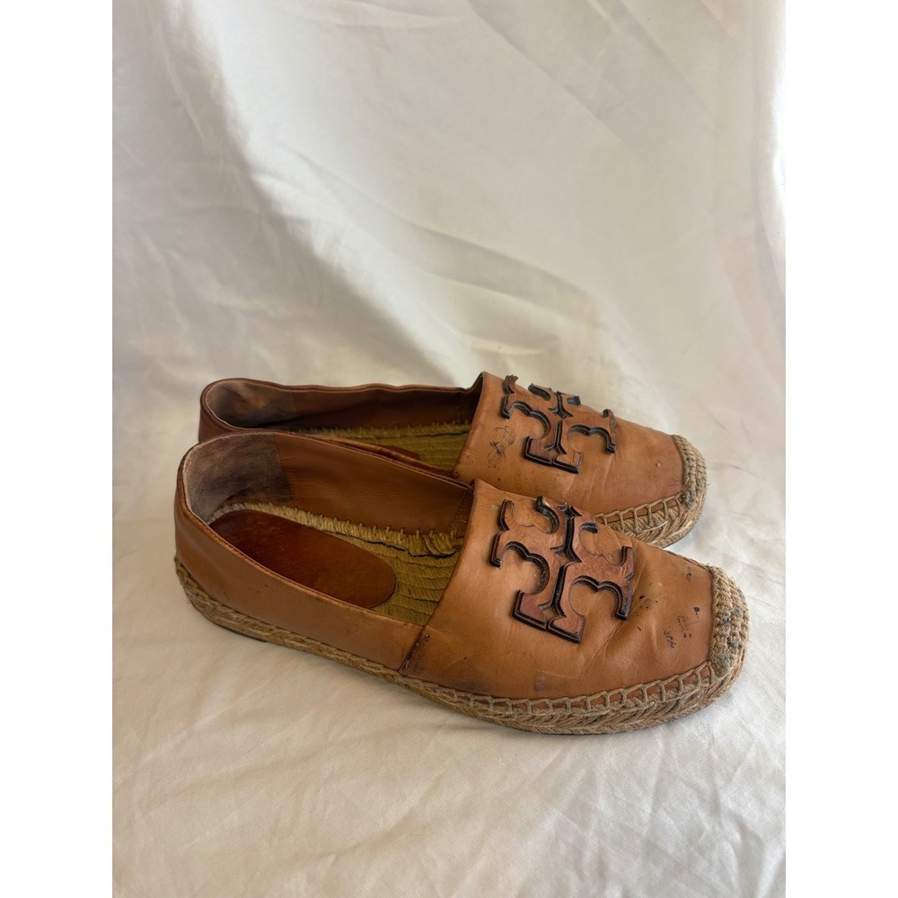 Tory Burch Ines Tan Leather Espadrille Flats Raised Logo 6.5M 12423 123 - Picture 4 of 6